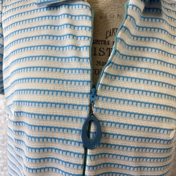 Vintage 60’s Retro Blue & White Chevron Stitch Stripe Abstract Midi Dress Frock - Picture 2 of 6